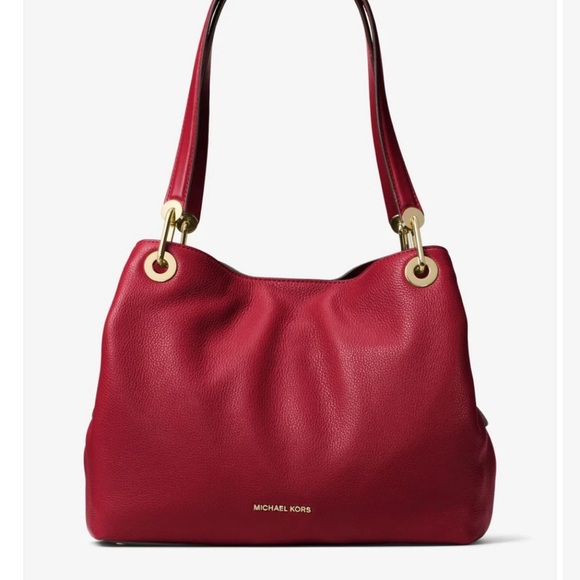 Michael Kors Handbags - MICHAEL KORS
Raven Large Leather
Shoulder Bag, burgundy